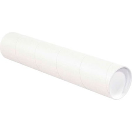 THE PACKAGING WHOLESALERS Mailing Tubes With Caps, 4" Dia. x 18"L, 0.08" Thick, White, 15/Pack P4018W